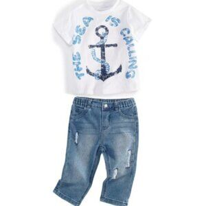 NWT. FIRST IMPRESSIONS Baby Boy Nautical Theme 2-Pc Jeans Set
